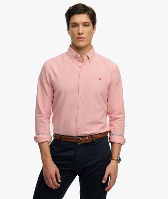 Superdry & Co Men’s Preppy Oxford Long Sleeve Shirt Pink Peach Amber Pink Chambray – Size: Superdry & Co Men’s Preppy Oxford Long Sleeve Shirt Pink Peach Amber Pink Chambray – Size: