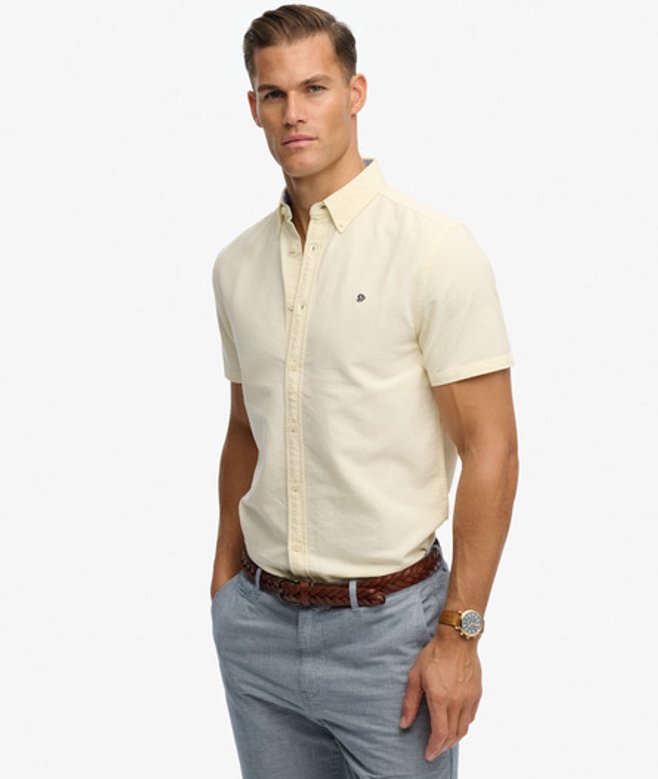 Superdry & Co Men’s Preppy Oxford Short Sleeve Shirt Yellow Pastel Yellow Chambray – Size: Superdry & Co Men’s Preppy Oxford Short Sleeve Shirt Yellow Pastel Yellow Chambray – Size: