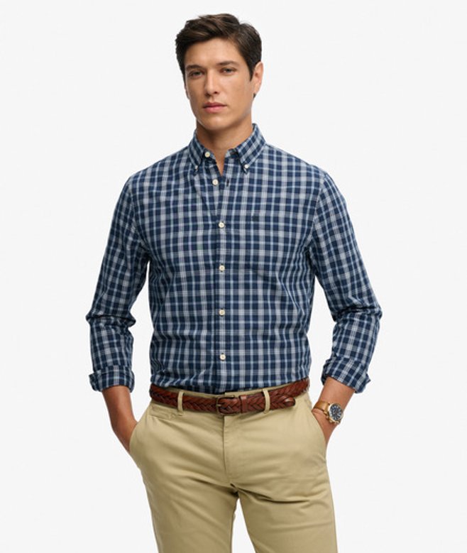 Superdry & Co Men’s Preppy Poplin Long Sleeve Shirt Navy Wainscott Navy Check – Size: Superdry & Co Men’s Preppy Poplin Long Sleeve Shirt Navy Wainscott Navy Check – Size: