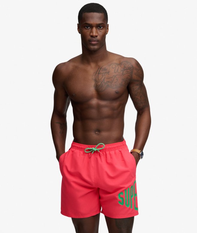 Superdry & Co Men’s Printed Logo -Inch Swim Shorts Pink Paradise Pink – Size: