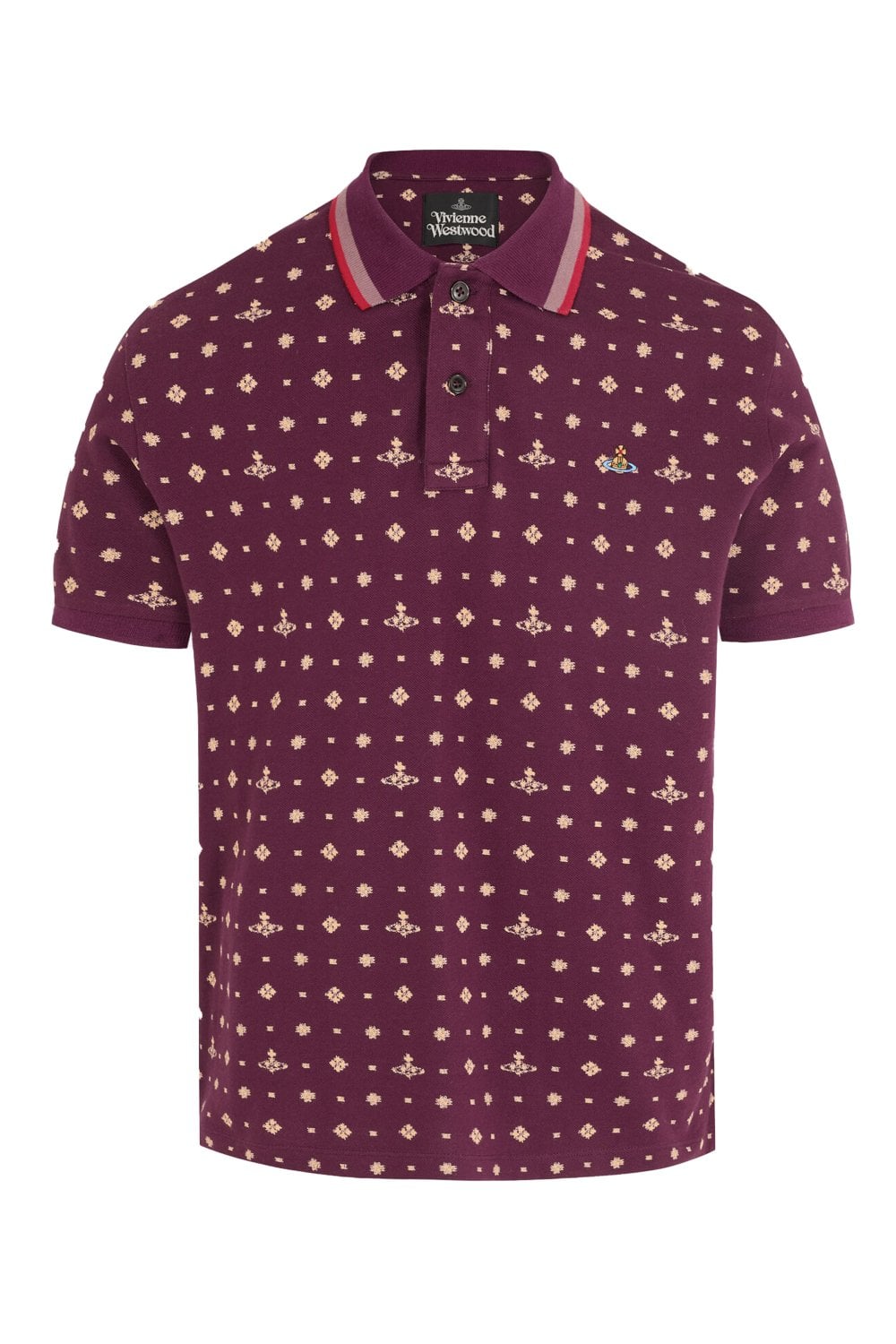 VIVIENNE WESTWOOD ALL OVER ORB POLO SHIRT Size: , colour: BURGUNDY VIVIENNE WESTWOOD ALL OVER ORB POLO SHIRT Size: , colour: BURGUNDY