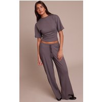 Charcoal Grey Soft Touch Tie Waist Casual Trousers Charcoal Grey Soft Touch Tie Waist Casual Trousers
