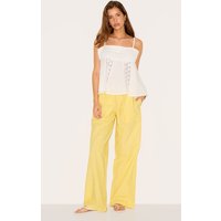 Lemon Cotton Linen Look Drawstring Waist Trousers Lemon Cotton Linen Look Drawstring Waist Trousers