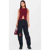 PrettyLittleThing Washed Black Extreme Ripped Hem Boyfriend Jeans