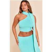 Shape Aqua Knitted One Shoulder Scarf Top Shape Aqua Knitted One Shoulder Scarf Top