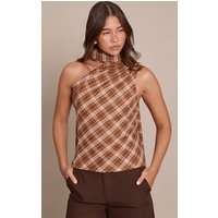 Brown Check Asymmetric Scarf Detail Top Brown Check Asymmetric Scarf Detail Top