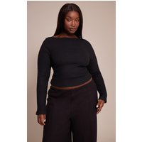 Plus Black Soft Touch Rib Boat Neck Long Sleeve Top Plus Black Soft Touch Rib Boat Neck Long Sleeve Top