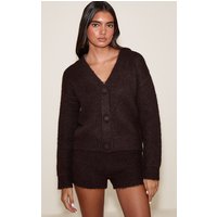 Chocolate Brushed Button Through Long Sleeve Cardigan Sweater Chocolate Brushed Button Through Long Sleeve Cardigan Sweater