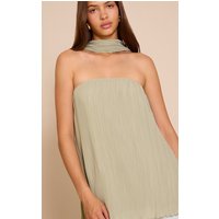 Sage Chiffon Bandeau Neck Scarf Detail Long Top