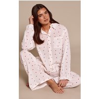 Red Heart Crinkle Button Up Long Sleeve Pyjamas, Cream Red Heart Crinkle Button Up Long Sleeve Pyjamas, Cream