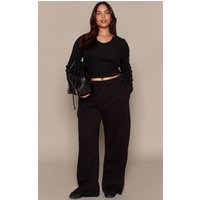 Plus Cotton Fleece Black Straight Leg Sweatpants Plus Cotton Fleece Black Straight Leg Sweatpants