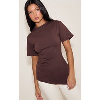 Chocolate Cotton Ruched Side Asymmetric Hem shirt
