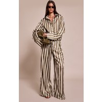 Khaki Satin Pinstripe Wide Leg Trousers Khaki Satin Pinstripe Wide Leg Trousers