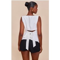 White Heavy Woven Tie Back Detail Structured Top White Heavy Woven Tie Back Detail Structured Top