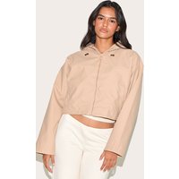 Beige Pu Faux Leather Cropped Hooded Jacket