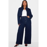Plus Indigo Contrast Stitch Wide Leg Jeans