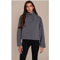 Charcoal Funnel Neck Ruched Windbreaker Charcoal Funnel Neck Ruched Windbreaker