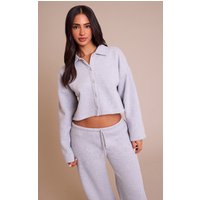 Petite Grey Marl Cropped Button Up Collared Sweatshirt Petite Grey Marl Cropped Button Up Collared Sweatshirt
