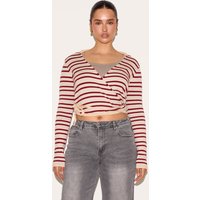 Shape Cream Knitted Striped Tie Waist Collared Jumper Shape Cream Knitted Striped Tie Waist Collared Jumper