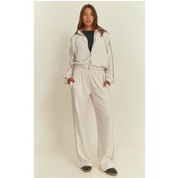 Cream Interlock Contrast Piping Wide Leg Joggers