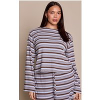 Plus Blue Textured Stripe Detail Long Sleeve Top Plus Blue Textured Stripe Detail Long Sleeve Top