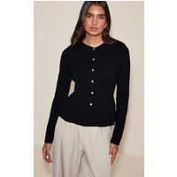 Black Compact Knit Peplum Cardigan Sweater Black Compact Knit Peplum Cardigan Sweater