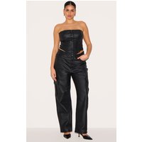 Plus Black Coated Denim Cargo Jeans Plus Black Coated Denim Cargo Jeans
