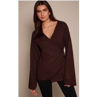 Chocolate Long Sleeve Wrap Cardigan Sweater