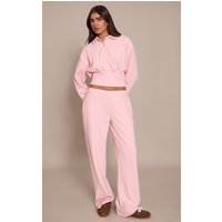 Baby Pink Brushed Rib Tie Waist Straight Leg Trouser