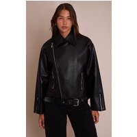 Black Faux Leather Oversized Biker Style Jacket Black Faux Leather Oversized Biker Style Jacket