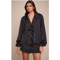 Black Frill Bow Tie Up Pyjamas