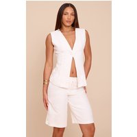 Tall White Premium Linen Look Button Waistcoat Tall White Premium Linen Look Button Waistcoat