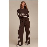 Espresso Contrast Striped Wide Leg Joggers, Brown Espresso Contrast Striped Wide Leg Joggers, Brown