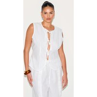 Plus White Linen Tie Front Waistcoat