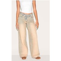 Stone Washed Asymmetrical Waistband Wide Leg Jeans, Sand Stone Washed Asymmetrical Waistband Wide Leg Jeans, Sand