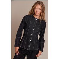Raw Indigo Round Neck Button Up Ced Denim Shirt, Raw Indigo Wash