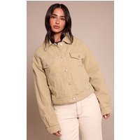 Petite Washed Green Quilted Tie Back Denim Jacket Petite Washed Green Quilted Tie Back Denim Jacket