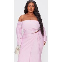 Plus Pink Long Sleeve Bardot Crop Top Plus Pink Long Sleeve Bardot Crop Top