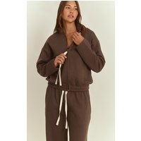 Chocolate Contrast Drawcord Funnel Neck Sweatshirt