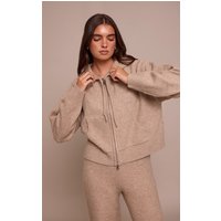 Taupe Zip Through Knitted Hoodie Taupe Zip Through Knitted Hoodie