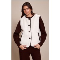 Cream Borg Faux Leather Trim Gilet Cream Borg Faux Leather Trim Gilet