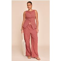 Plus Red Stripe Linen Look Wide Leg Trousers Plus Red Stripe Linen Look Wide Leg Trousers
