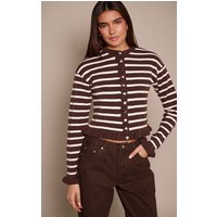 Chocolate Striped Frill Hem Knitted Cardigan Sweater