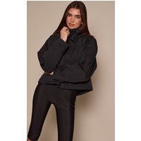 Black Funnel Neck Removable Hood Windbreaker Black Funnel Neck Removable Hood Windbreaker