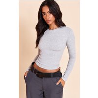 Petite Grey Marl Soft Rib Crew Neck Long Sleeve Top Petite Grey Marl Soft Rib Crew Neck Long Sleeve Top