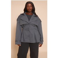 Plus Charcoal Cropped Belted Trench Coat Plus Charcoal Cropped Belted Trench Coat