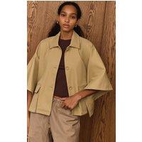 Beige Batwing Cropped Trench Style Jacket, Light Grey