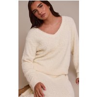 Cream Fluffy V Neck Knitted Oversized Jumper Cream Fluffy V Neck Knitted Oversized Jumper