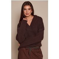 Chocolate Ribbed Collar V Neck Slouchy Jumper Chocolate Ribbed Collar V Neck Slouchy Jumper