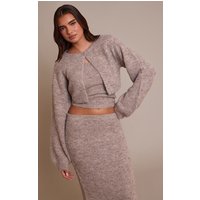 Taupe Knitted Extreme Cropped Cardigan Sweater Taupe Knitted Extreme Cropped Cardigan Sweater
